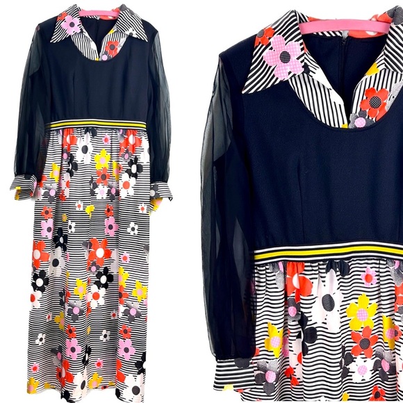 Vintage 🌸 70s Funky Floral Maxi Dress - Picture 1 of 4